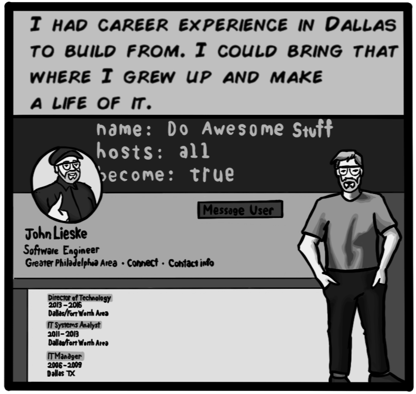 I had career experience in Dallas to build from. I could bring that where I grew up and make a life of it.