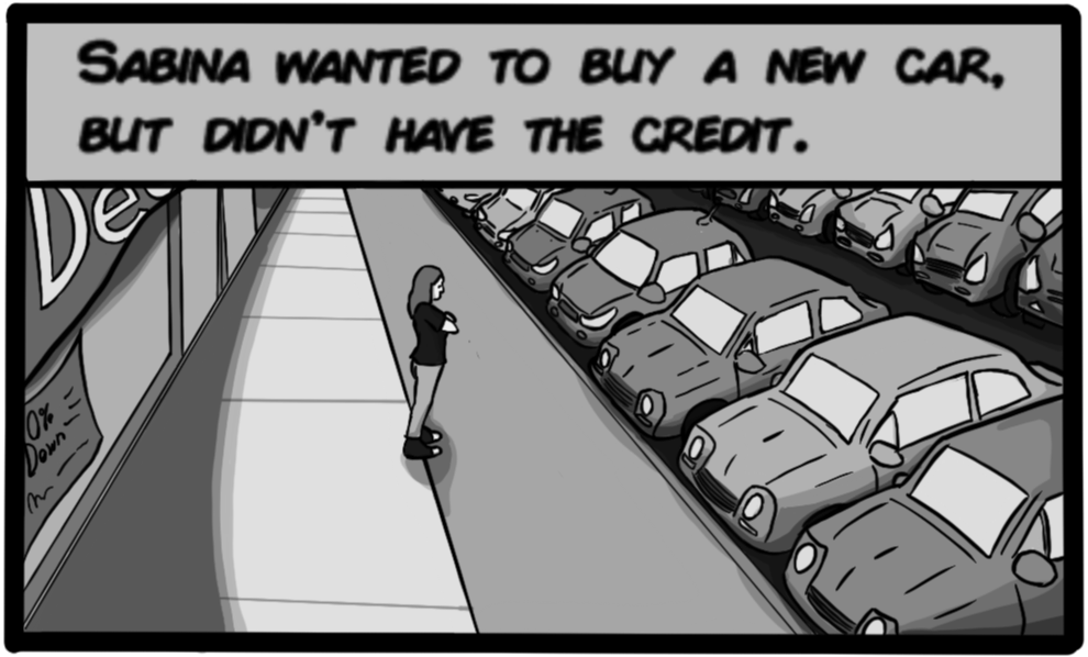 Sabina wanted to buy a new car, but didn't have the credit.