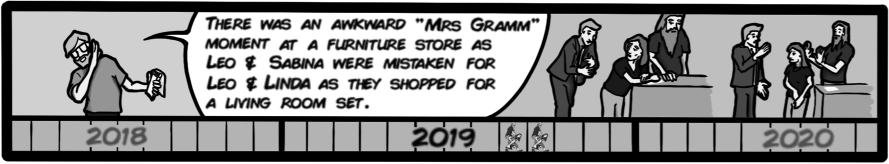 There was an awkward 'Mrs. Gramm' moment at a furniture store as Leo & Sabina were mistaken for Leo & Linda as they shopped for a living room set.